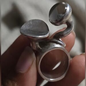 Heavy Modernist Sterling Silver Sculptural Abstract Ring